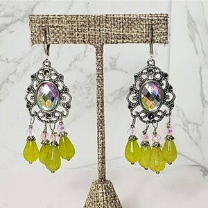 ARTISAN Dangling Chandelier Wire-Wrapped Bead Leverback Earrings